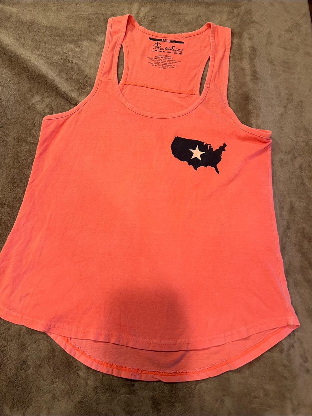Royce Apparel Coral Racerback Tank with USA Star Graphic